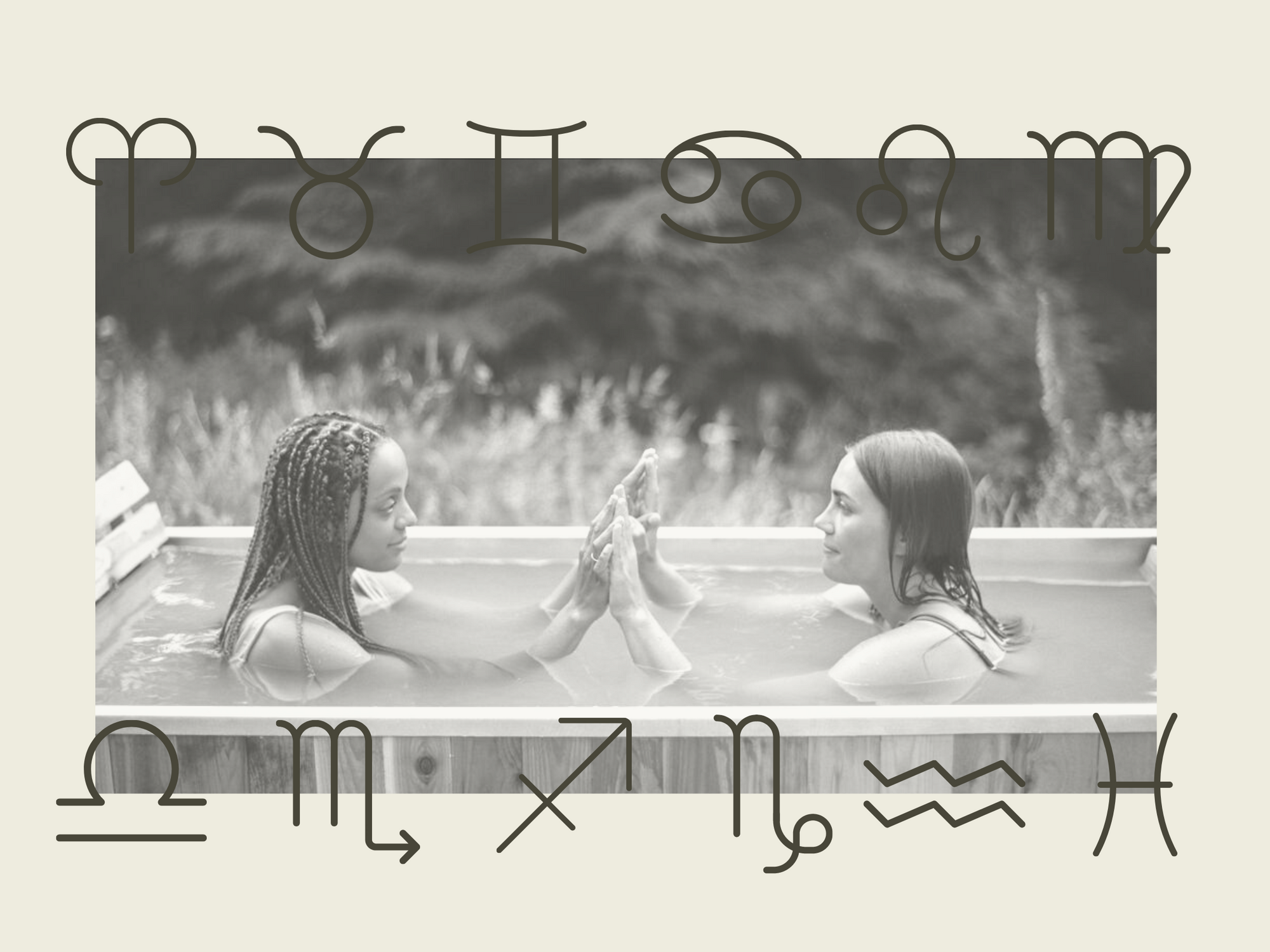Bathers connecting hands in a hot tub