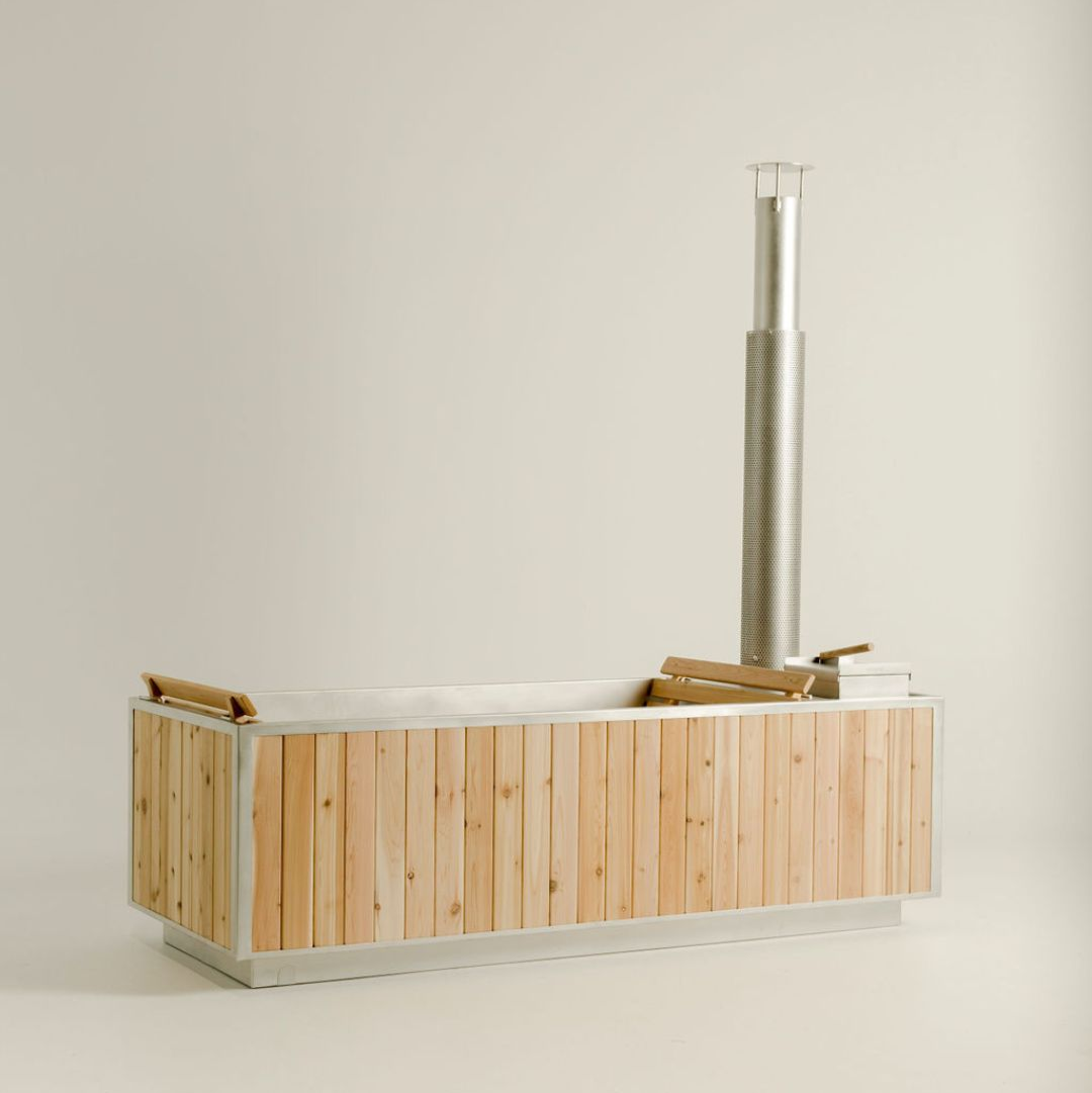 wood fired wood hot tub - cedar exterior