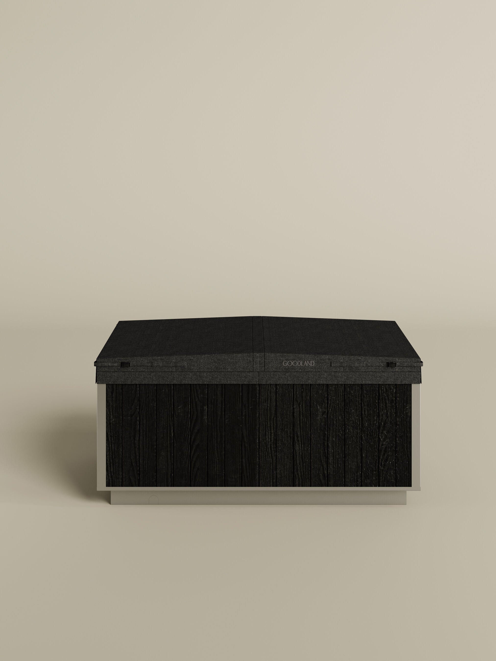 black freestanding soaking tub with insulated cover