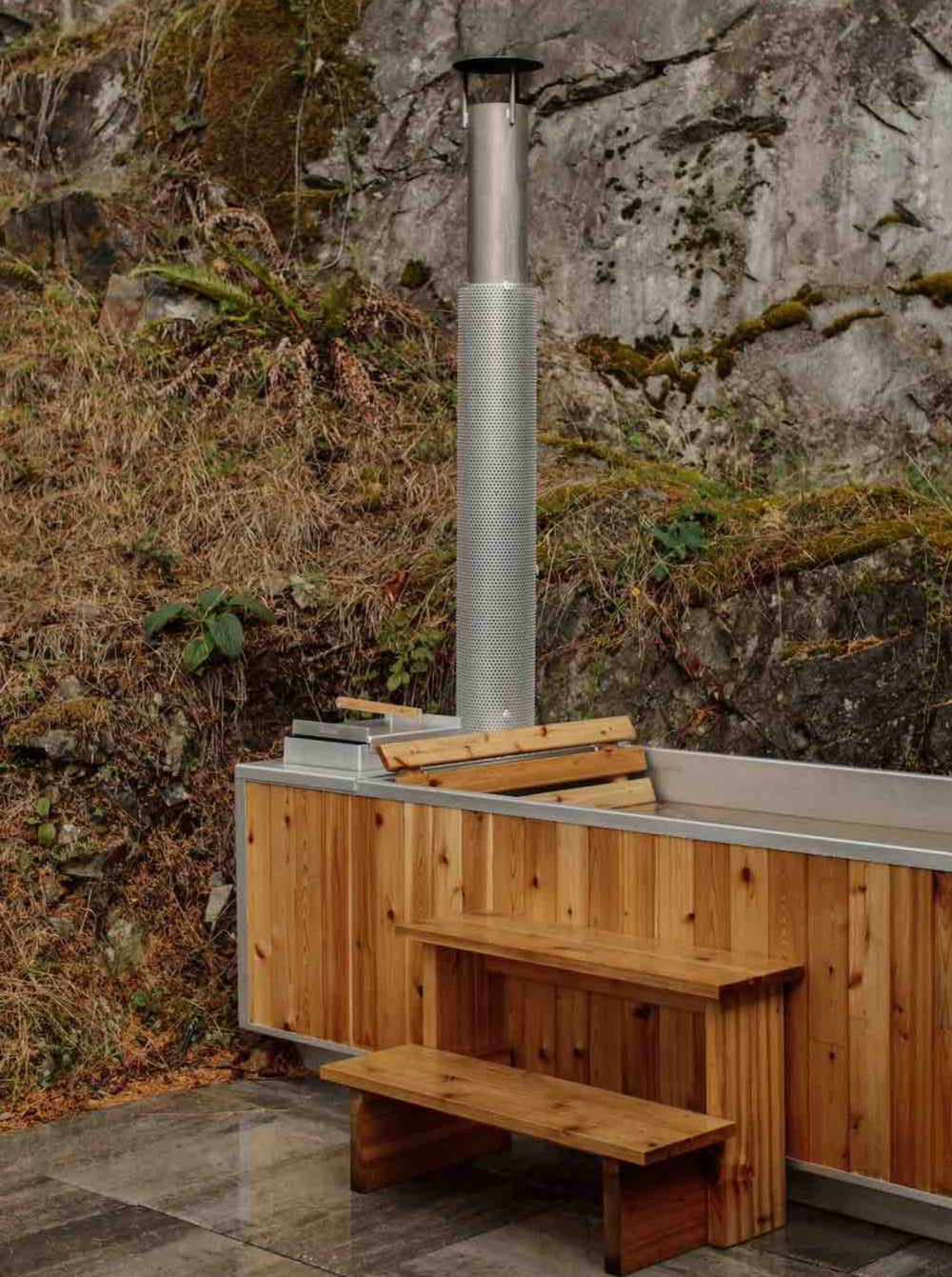 western red cedar steps and hot tub