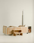 wood burning hot tub with firewood holder