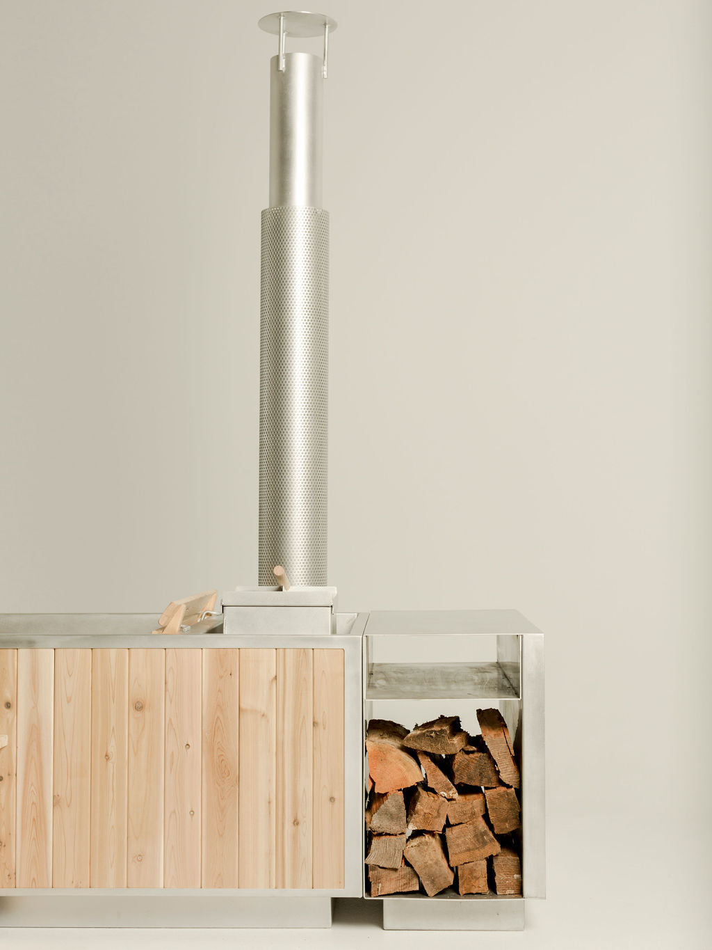 firewood holder with wood burning hot tub