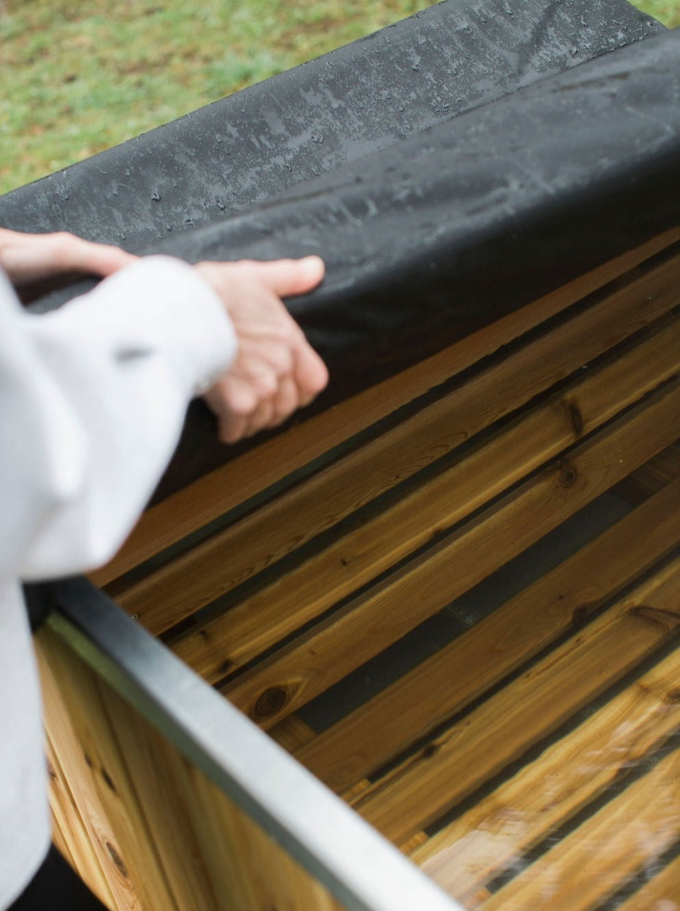 folding cover for wood burning hot tub