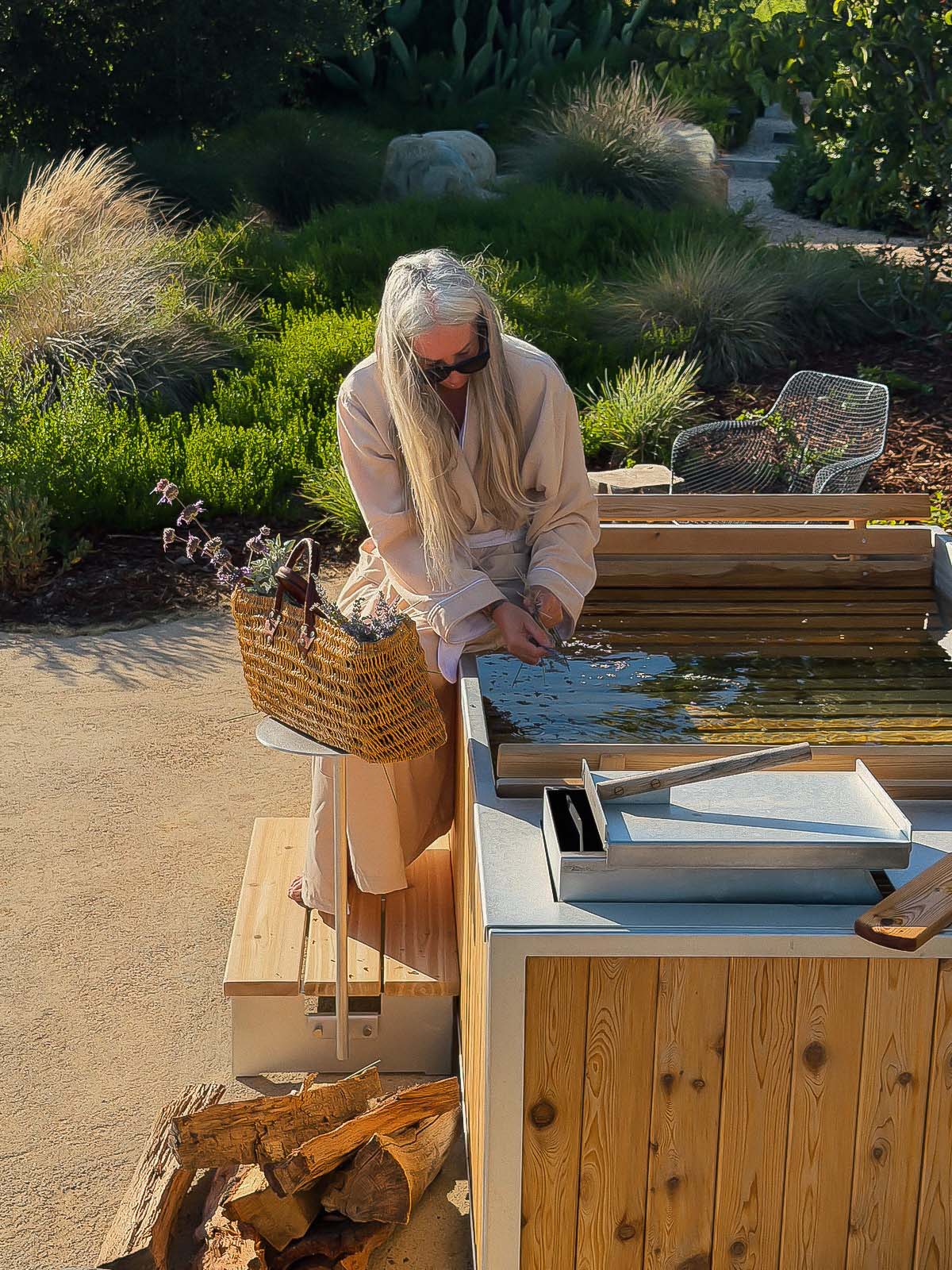 table and platform for cedar hot tub