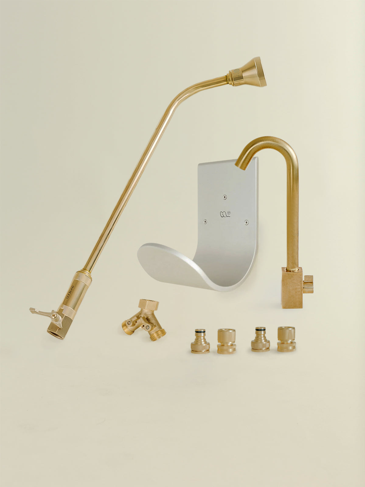 complete garden hose accessories kit with brass wall mounted hose hanger #option_natural-aluminum
