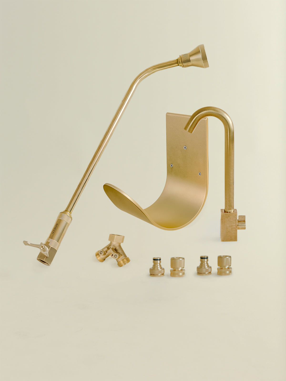 complete garden hose accessories kit with brass wall mounted hose hanger #option_raw-brass