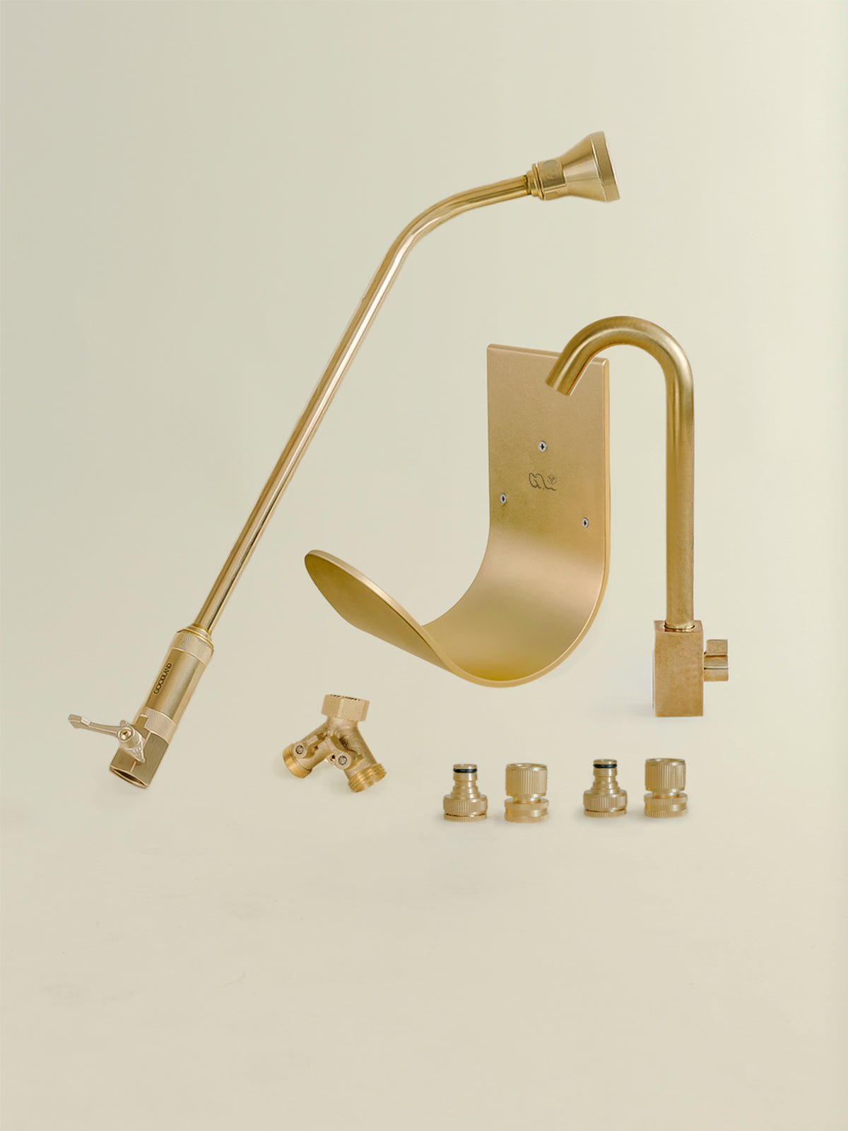 complete garden hose accessories kit with brass wall mounted hose hanger #option_raw-brass