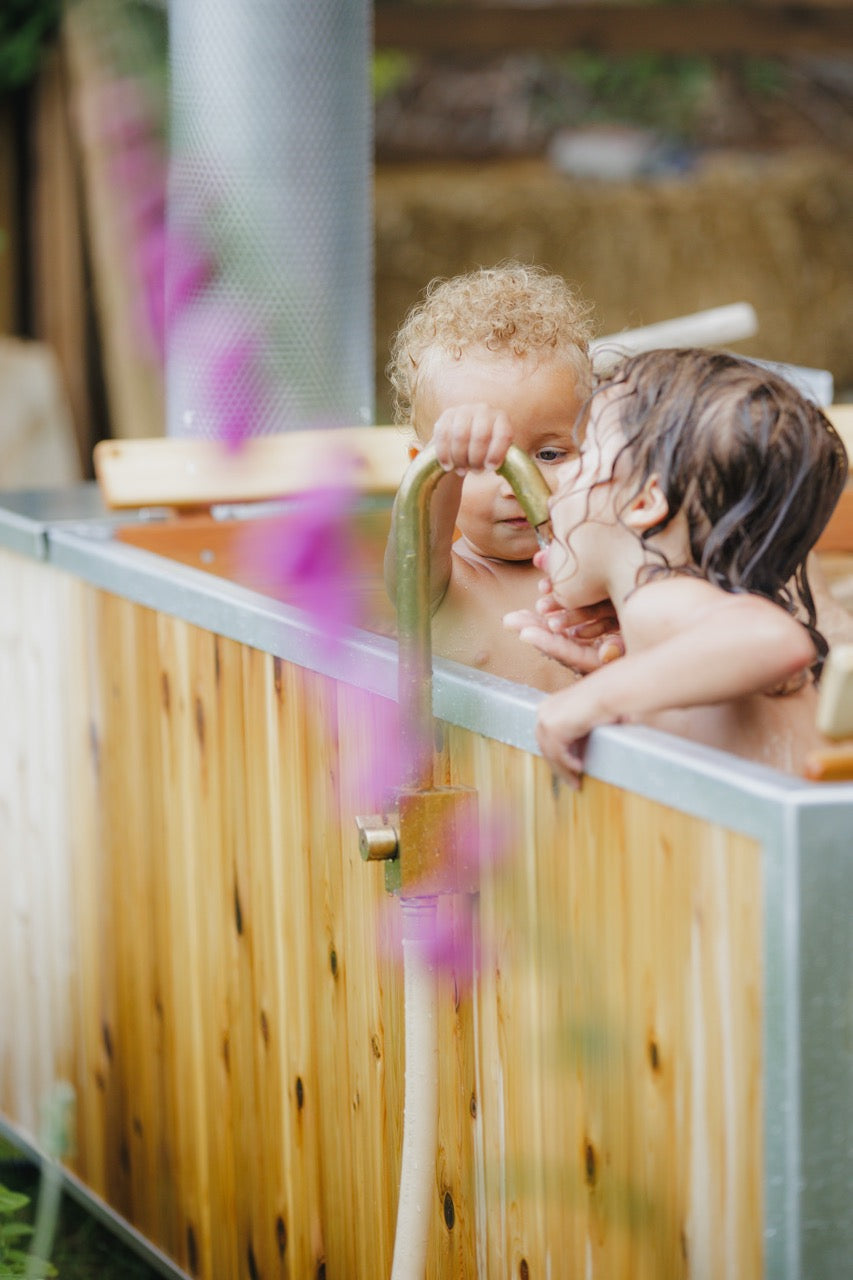 wood fired hot tub with kids 