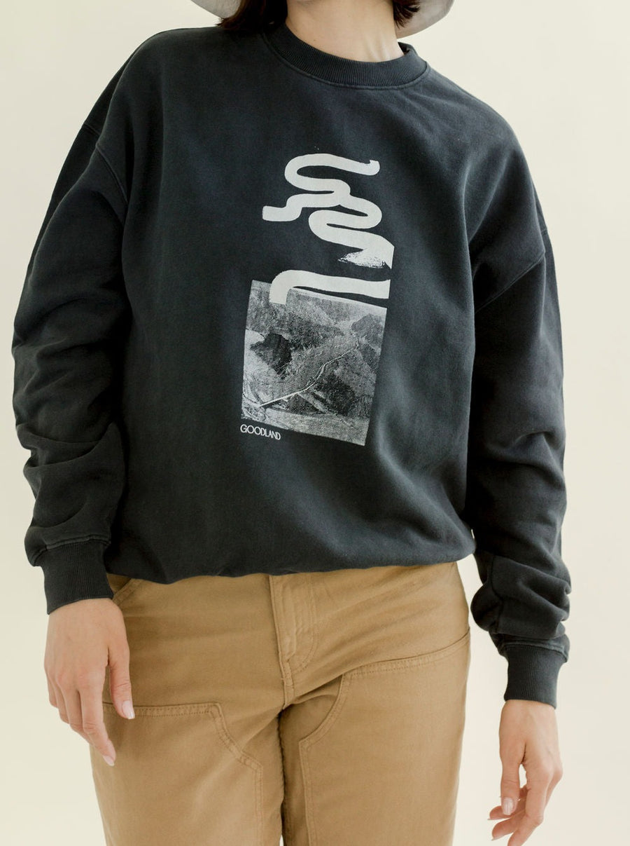 black crewneck sweatshirt graphic