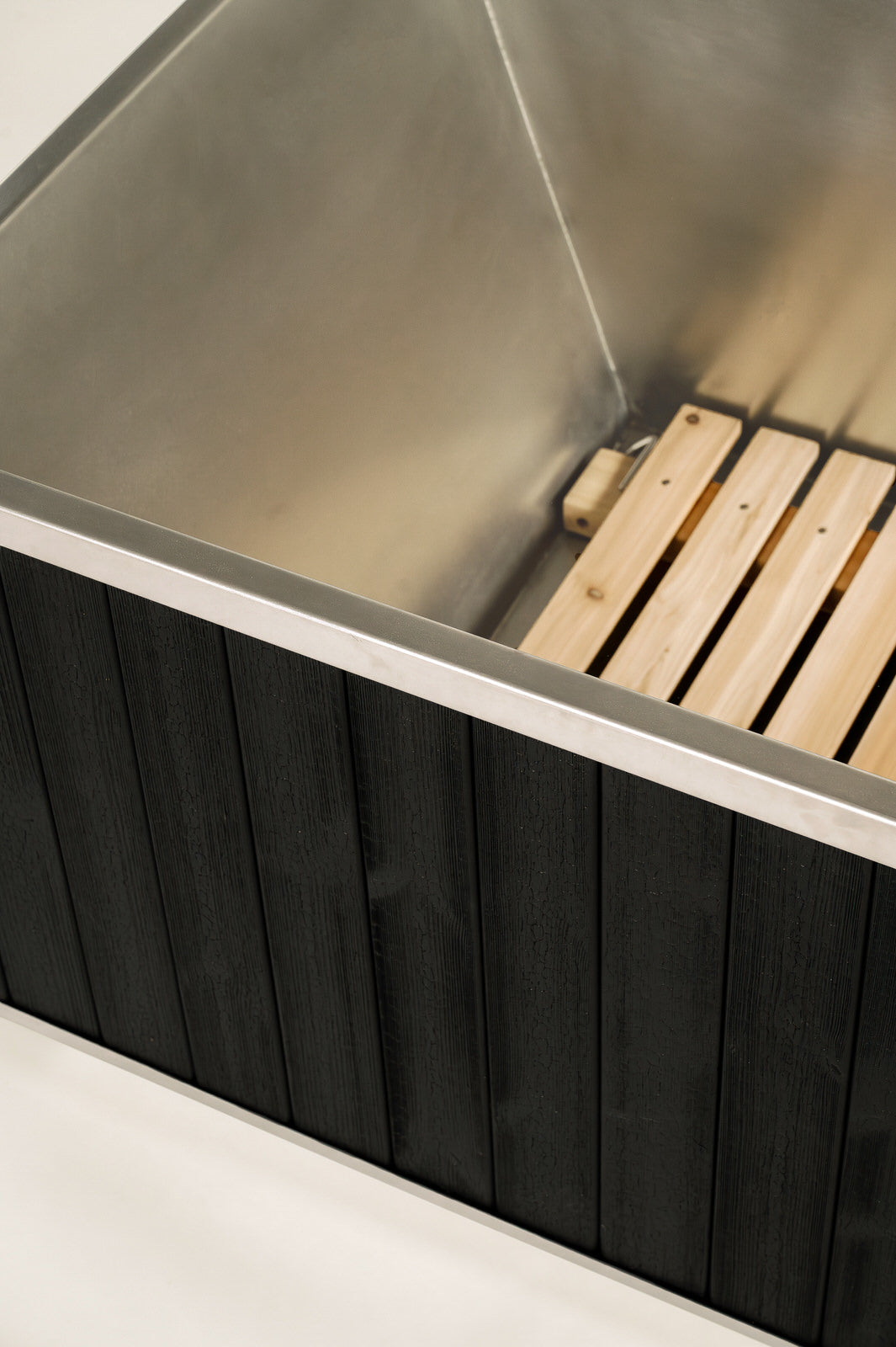 rectangular soaking tub with cedar base