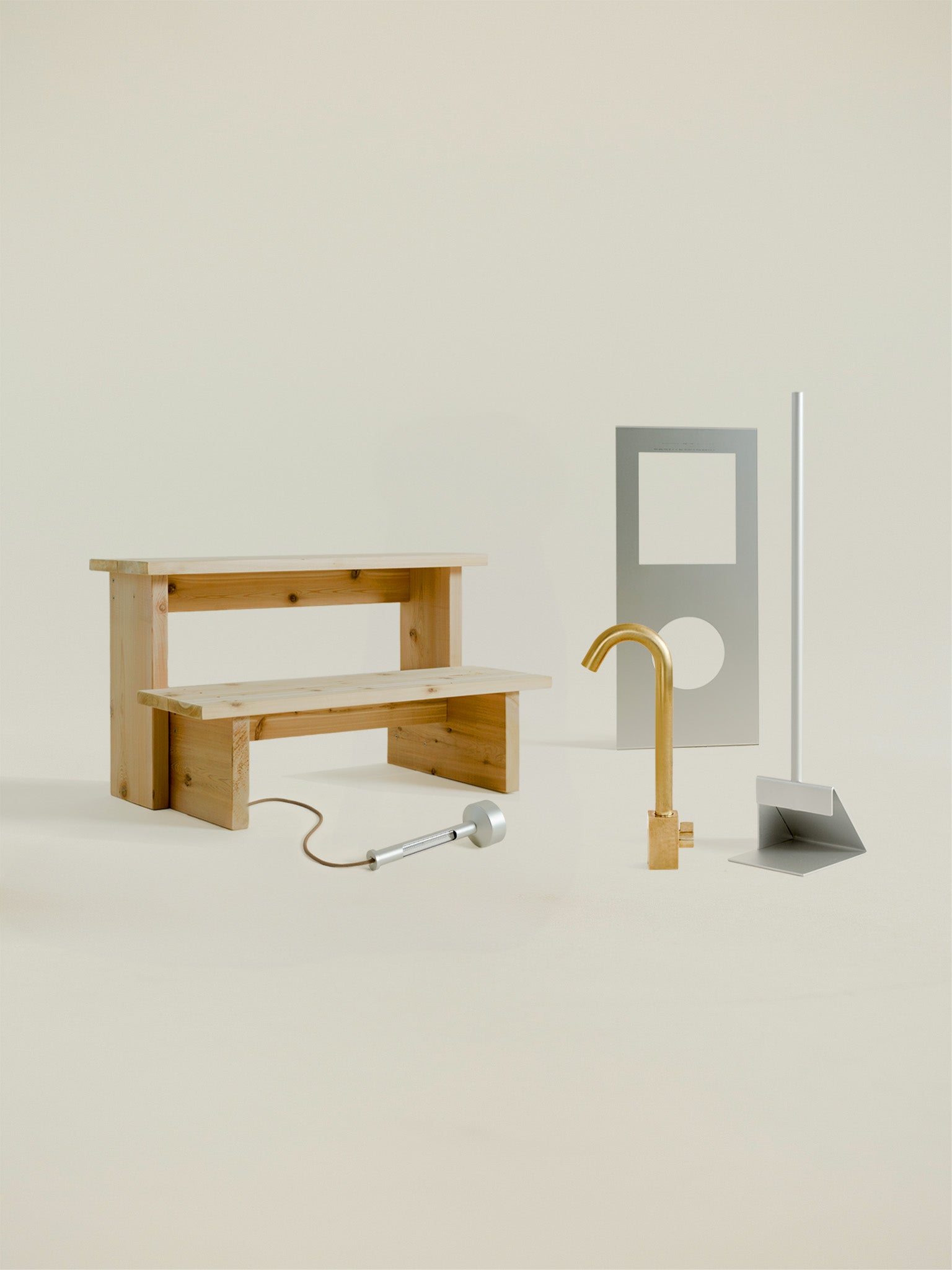 the elevate kit includes cedar steps, brass faucet, floating thermometer, ash scoop and rigid end cover