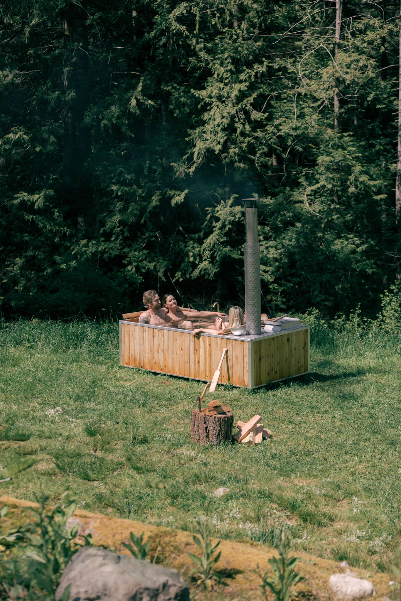 GOODLAND group wood burning hot tub in cedar