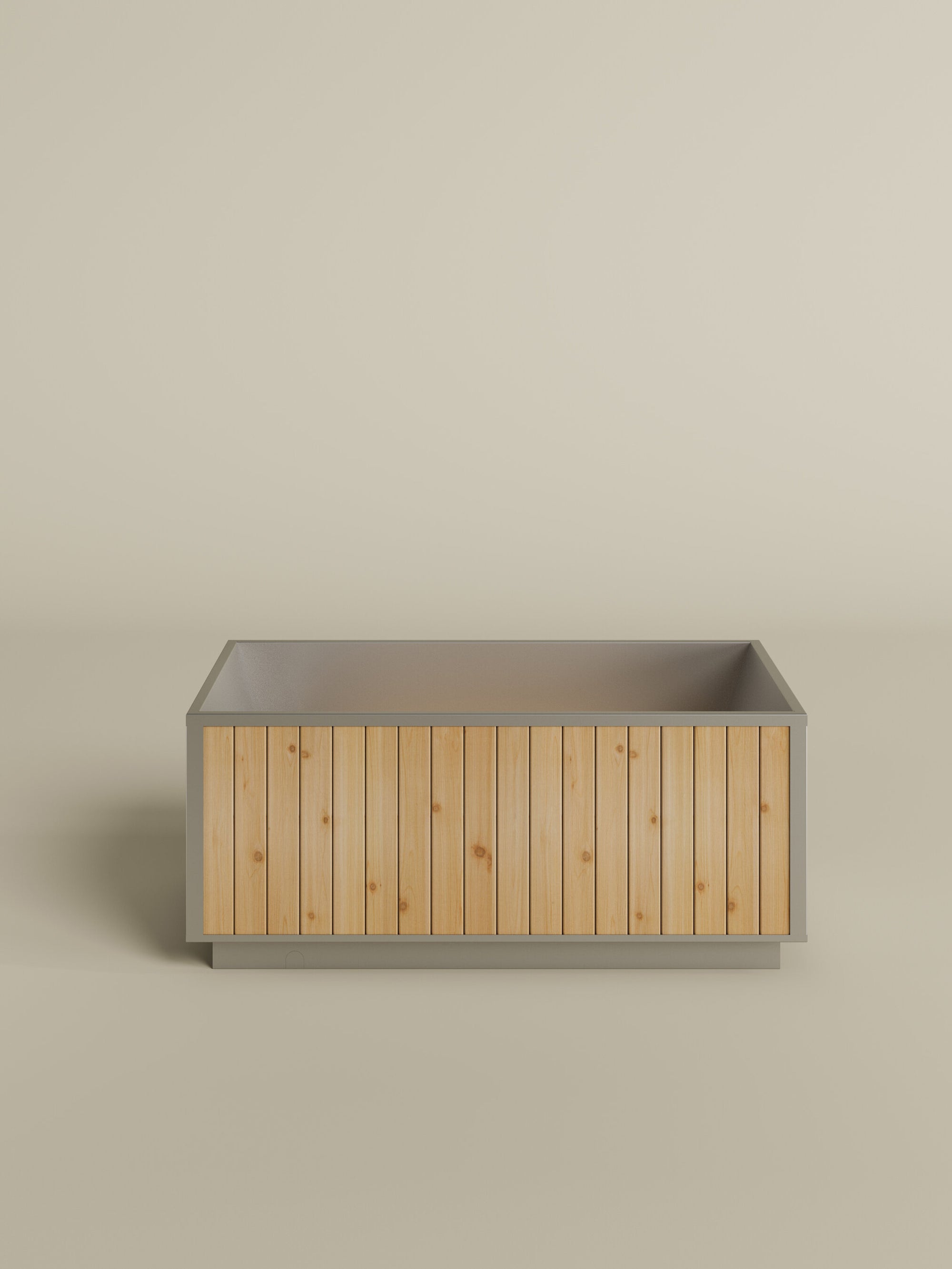 freestanding soaking tub made of stainless steel and red cedar  #color_natural_cedar