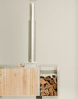 firewood holder with wood burning hot tub