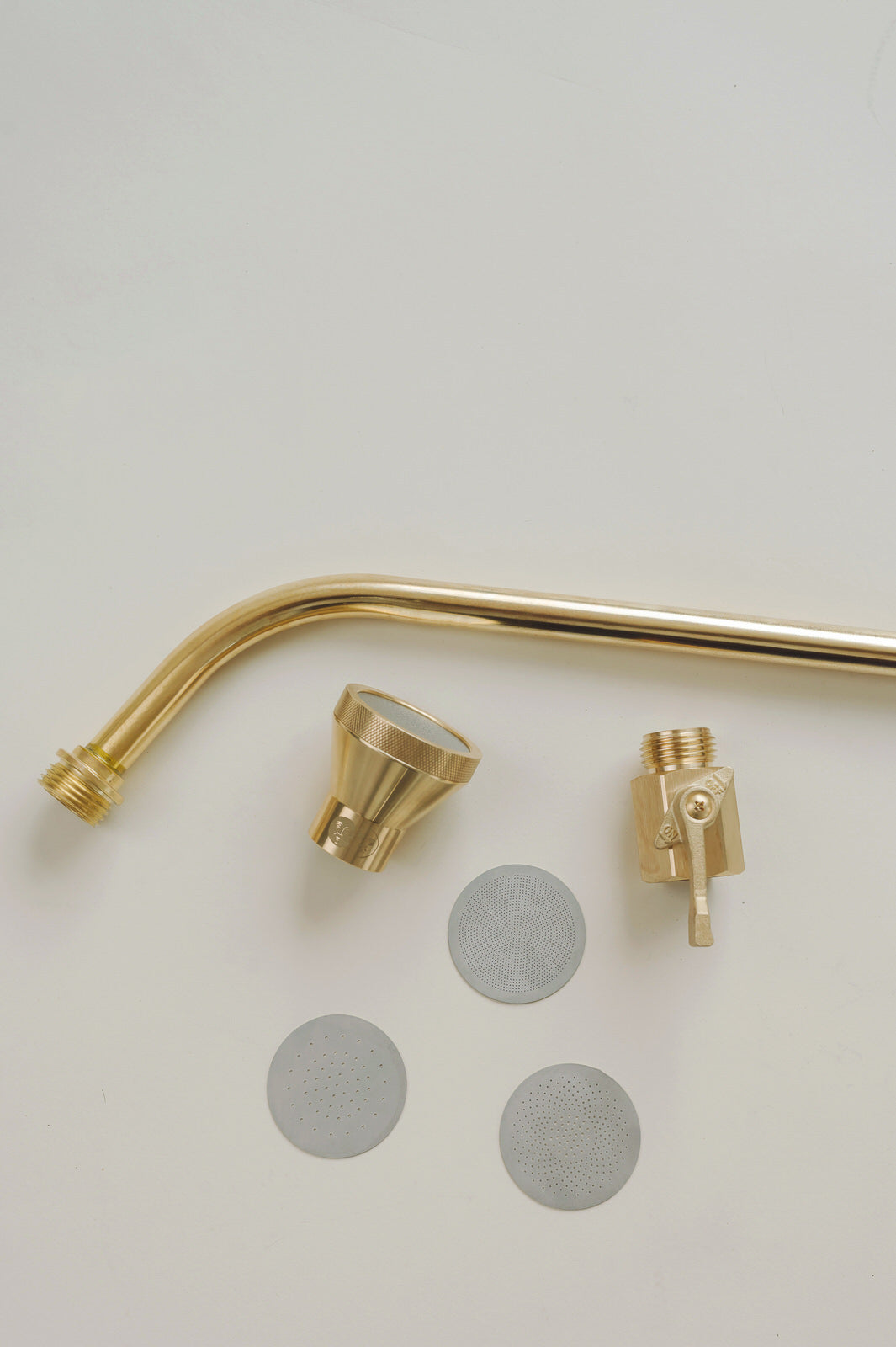 watering wand with nozzle and shut off valve in raw brass