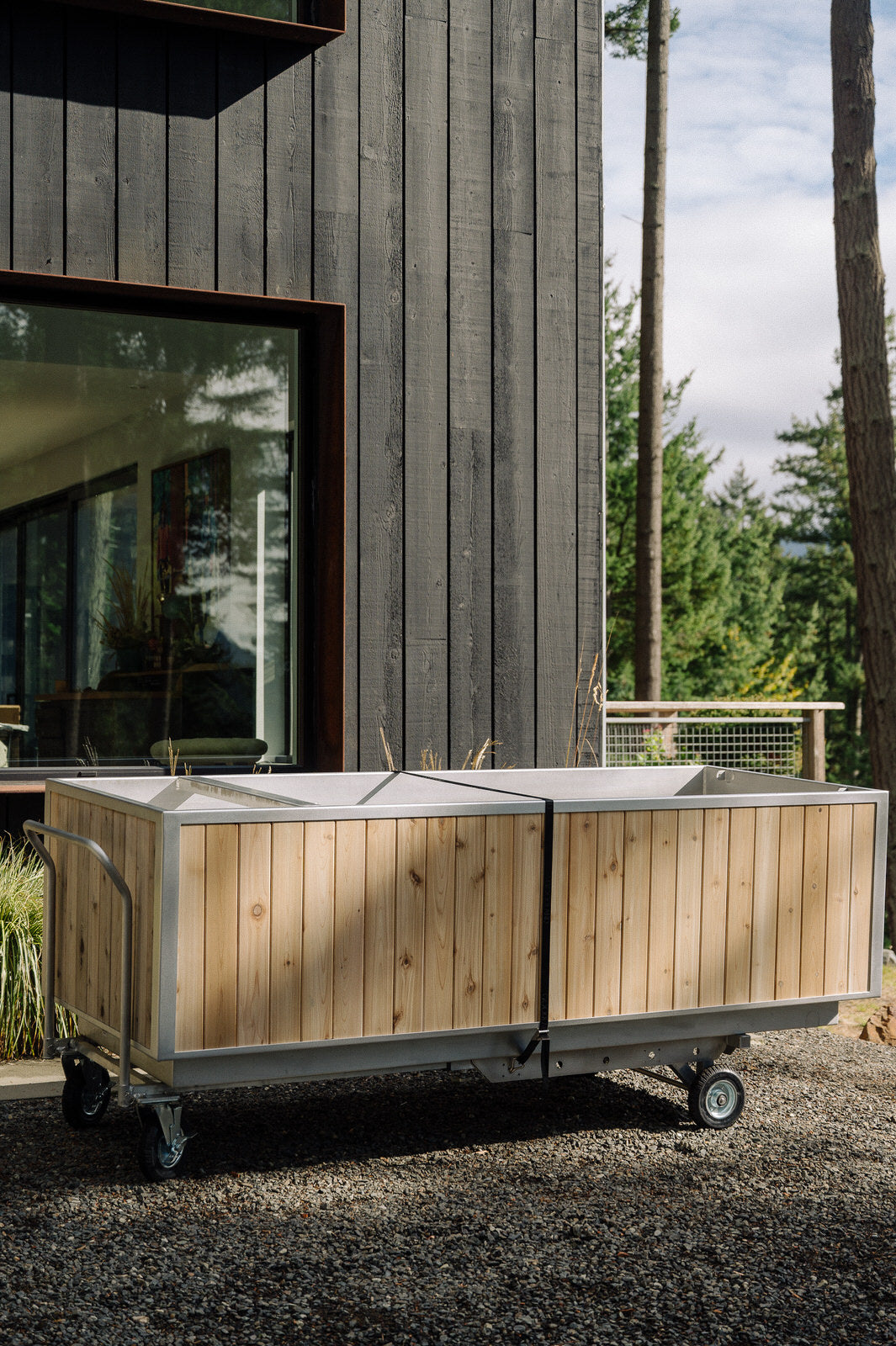 utility straps helping to secure a wood burning hot tub