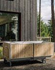 utility straps helping to secure a wood burning hot tub