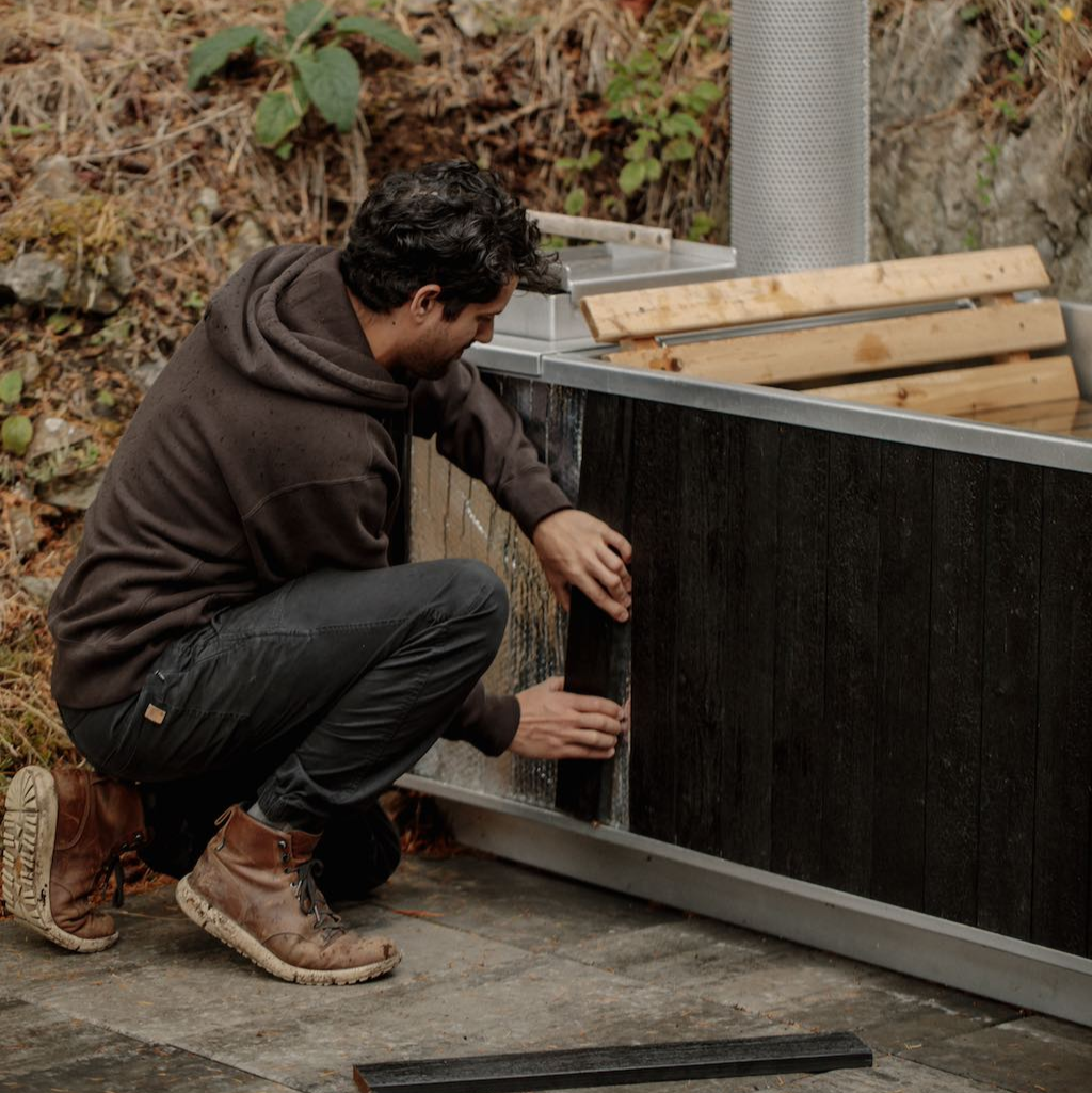 wood burning hot tub assembly - adding wood slats to exterior