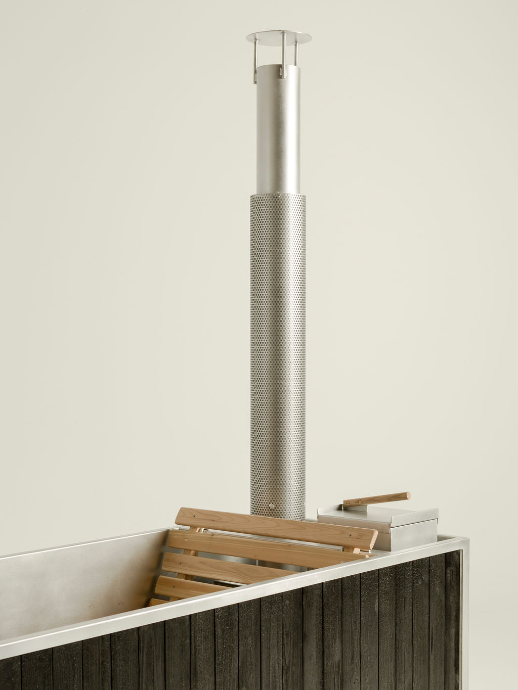 wood fired hot tub chimney with safety guard 