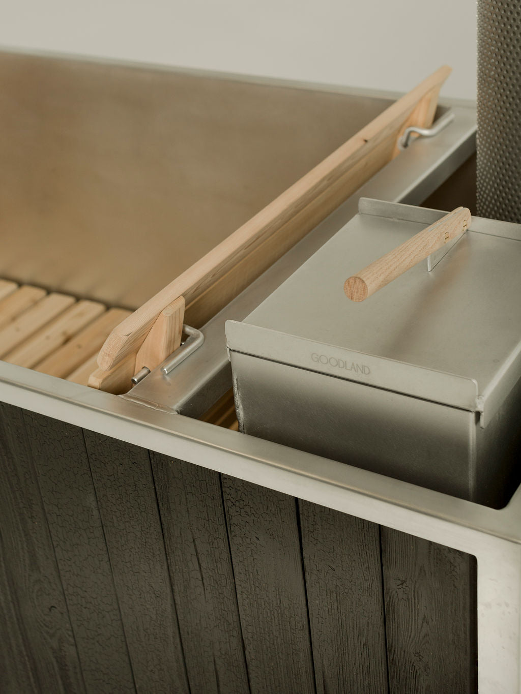 wooden hot tub wood burner with wood handle 