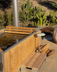 outdoor wood burning tub platform step with side table 