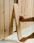 cedar wood fired hot tub - installing the slats 