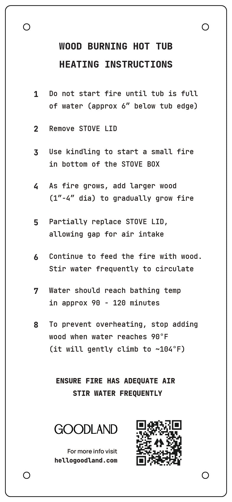wood burning hot tub heating instructions